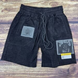 Individualist Black Corduroy Shorts Size Small Drawstring & Elastic Patches